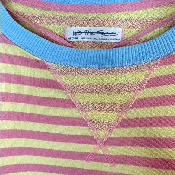 New Free People Classic Striped Oversized Crewneck In Orange Combo Women's Sz M - Picture 4 of 7